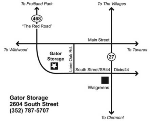 Gator Storage U-Haul Facility Location Map